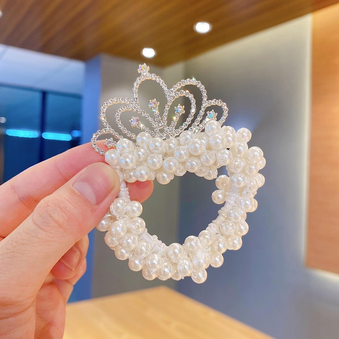 Children's princess crown headband with pearl bead hair tie - yoyoshop