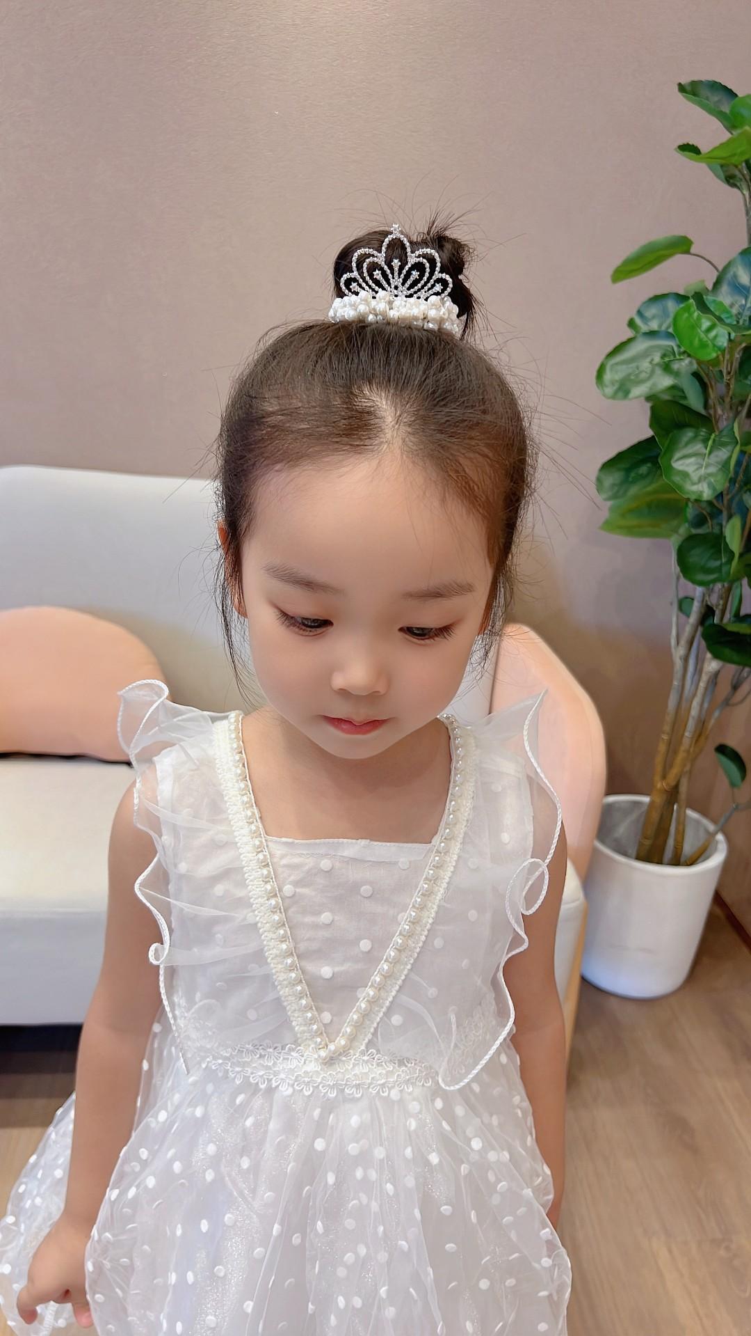 兒童公主皇冠頭飾珍珠丸子頭髪圈