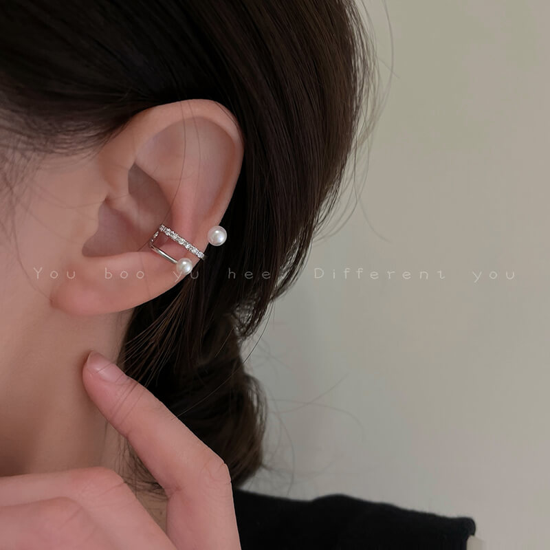 免耳洞法式多層珍珠鋯石耳夾