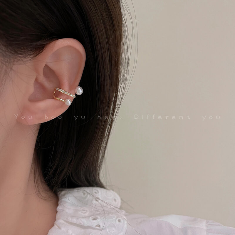 免耳洞法式多層珍珠鋯石耳夾