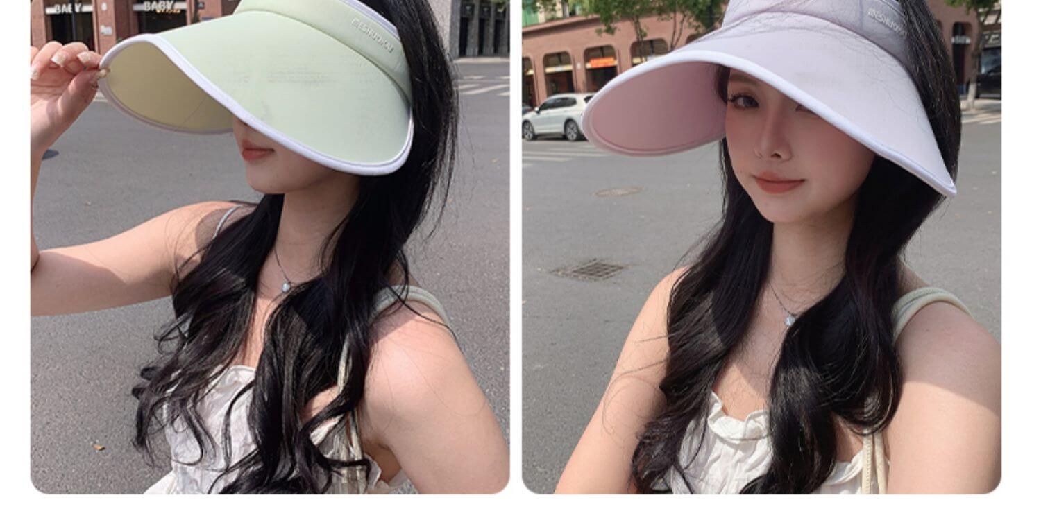wide-brim summer sun visor hat with face cover