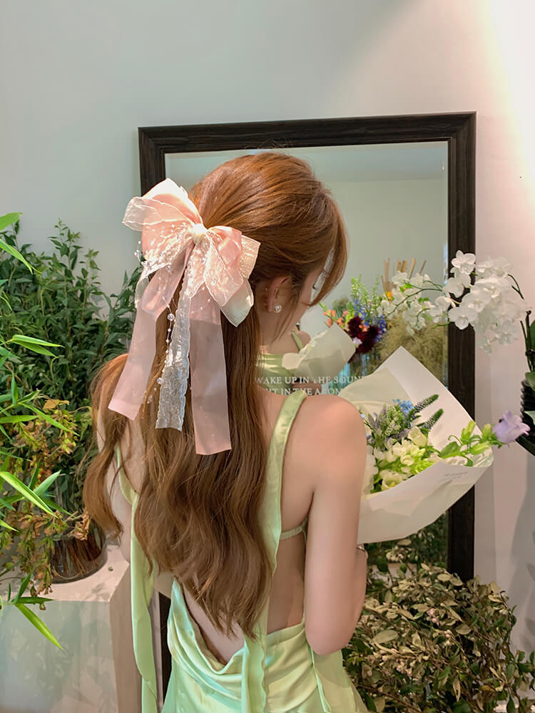 Aesthetic Girl Super Fairy Bow Knot Tassel Ribbon Hair Clip