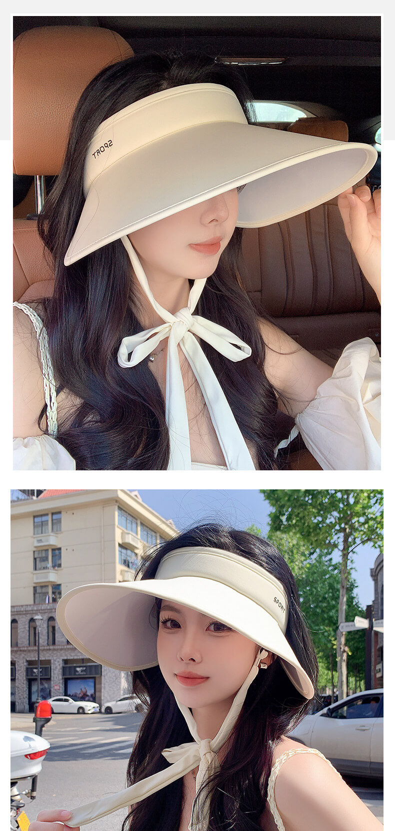 Ice silk summer sun hat with straps and large brim