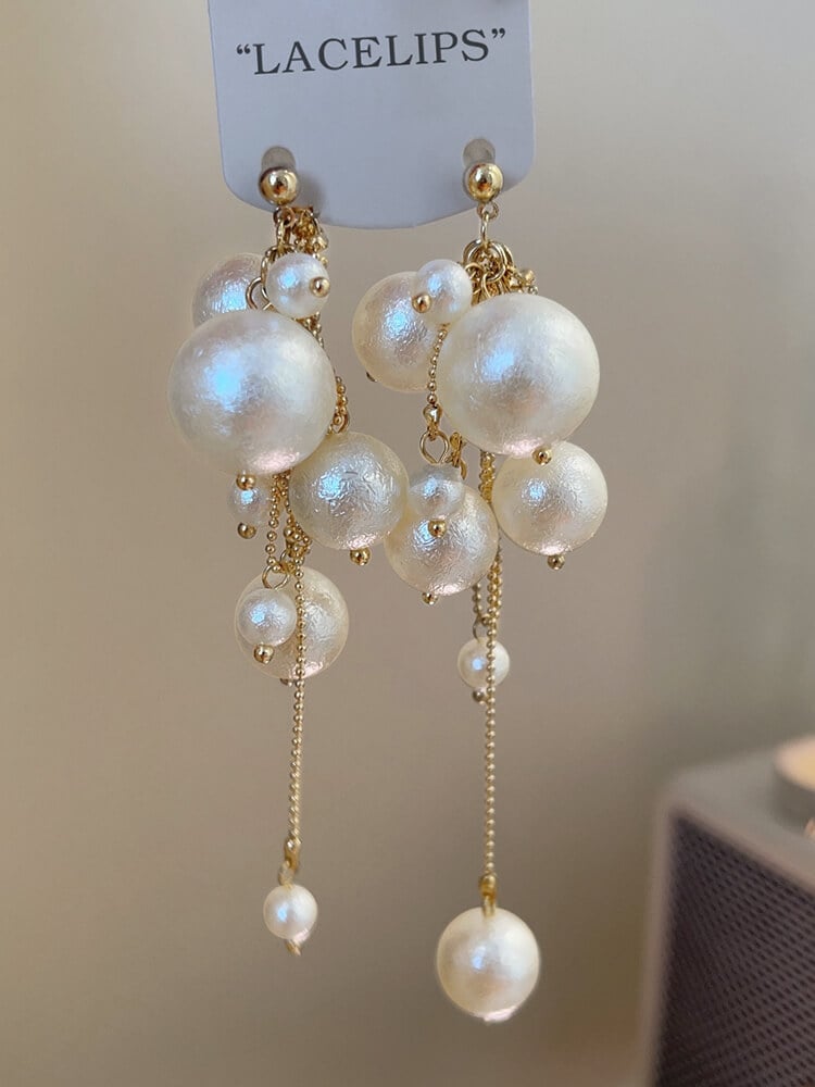 Romanticism ~ holiday style pearl tassel earrings