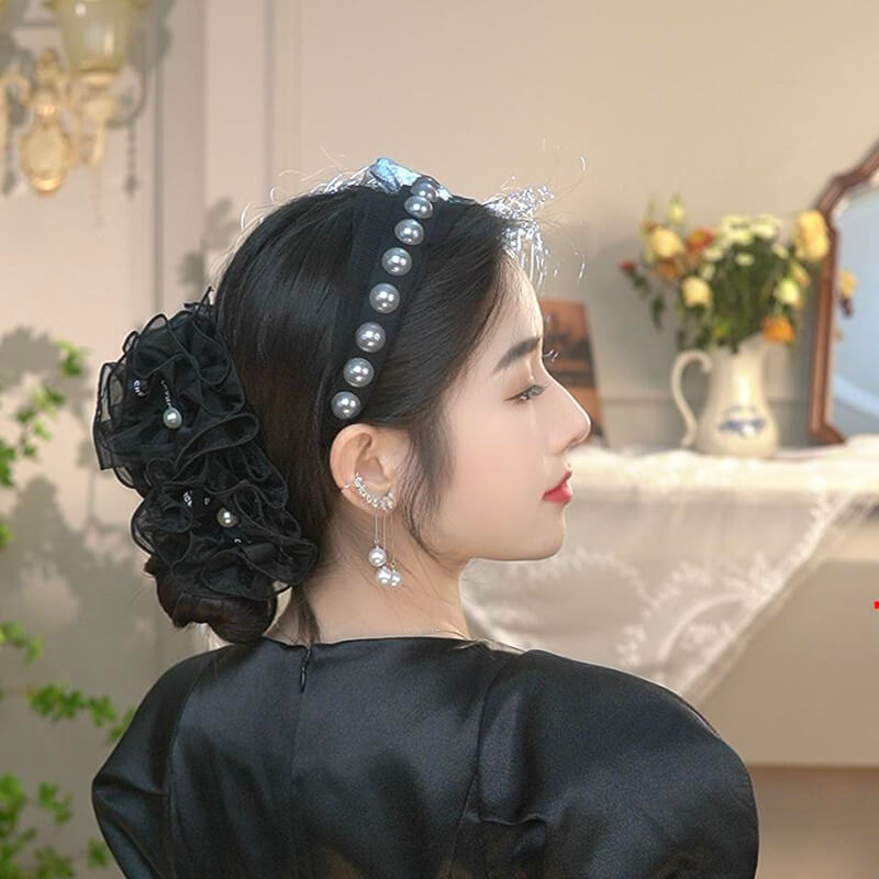 法式復古網紗氣質小香風珍珠髪箍