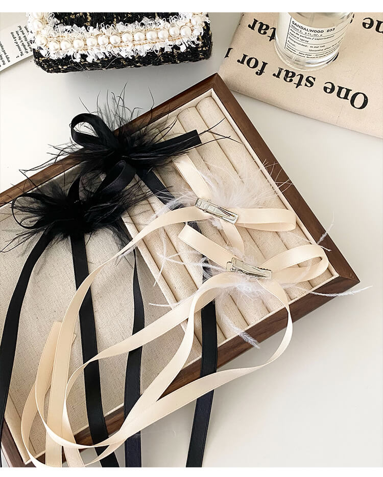 Sweet Feather Bow Ribbon Woven Hair Clip