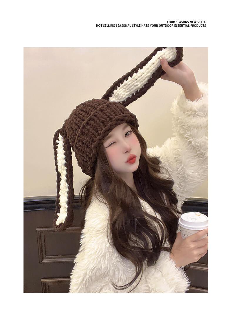 Winter cute bunny ears warm knitted hat