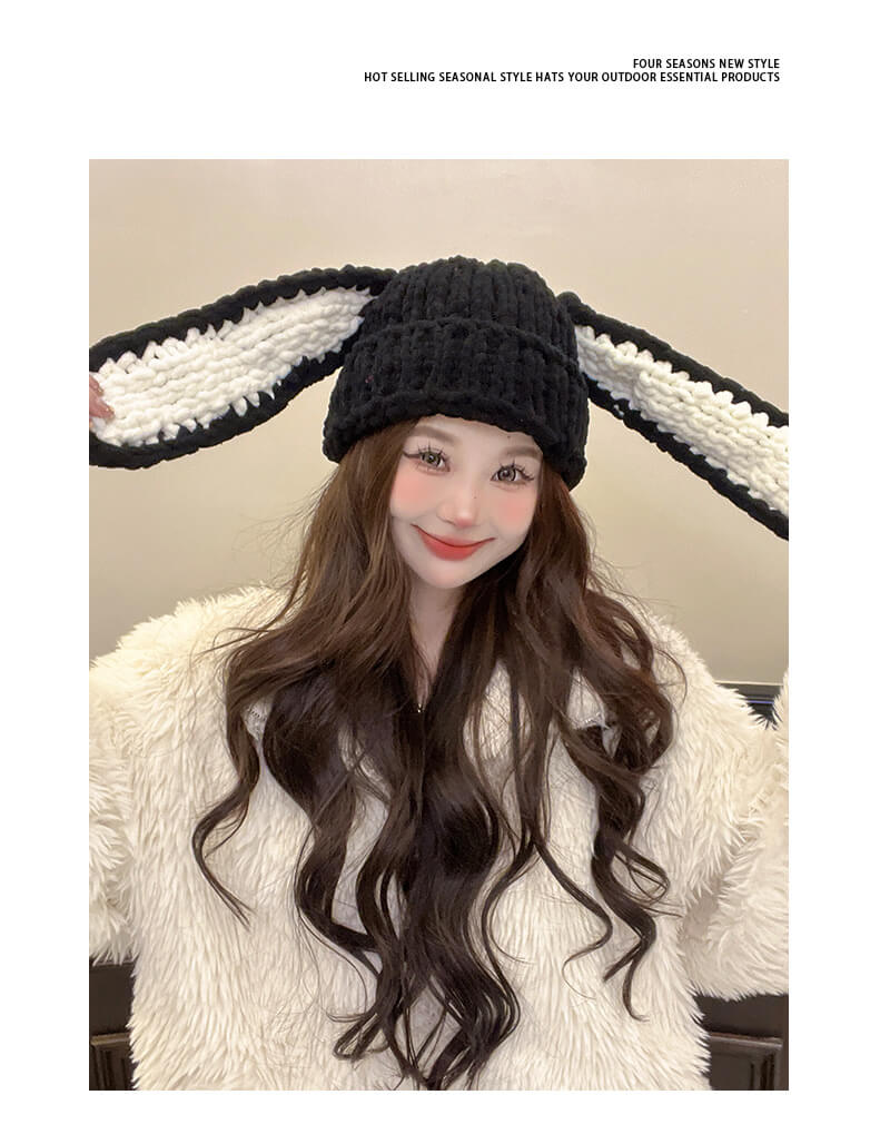 冬季可愛兔子耳朵保暖針織帽