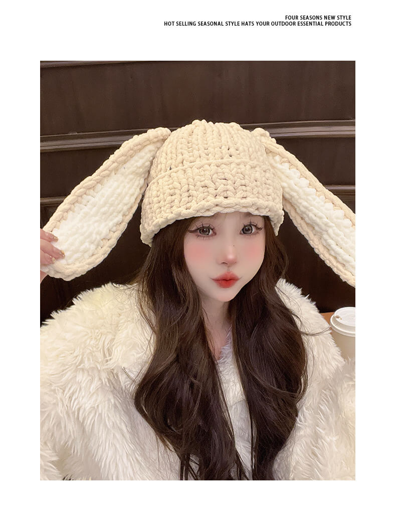 冬季可愛兔子耳朵保暖針織帽