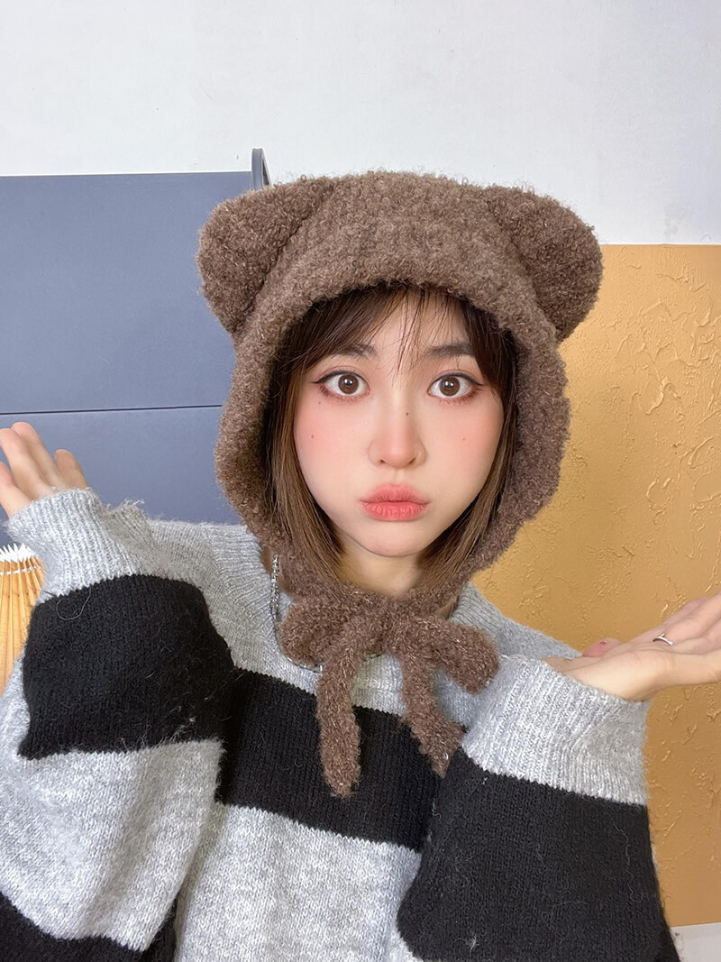 Corded bear hat ~ cute bear warm ear protection hat