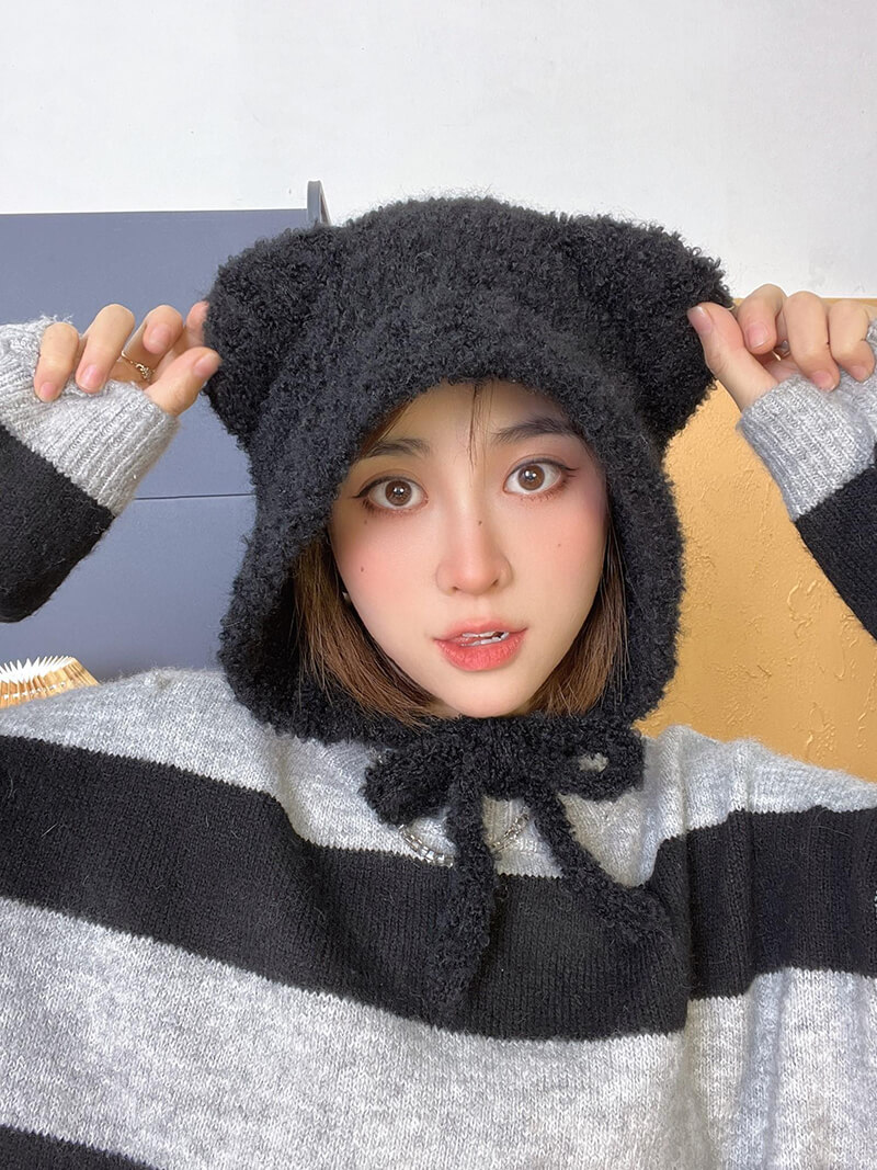 Corded bear hat ~ cute bear warm ear protection hat