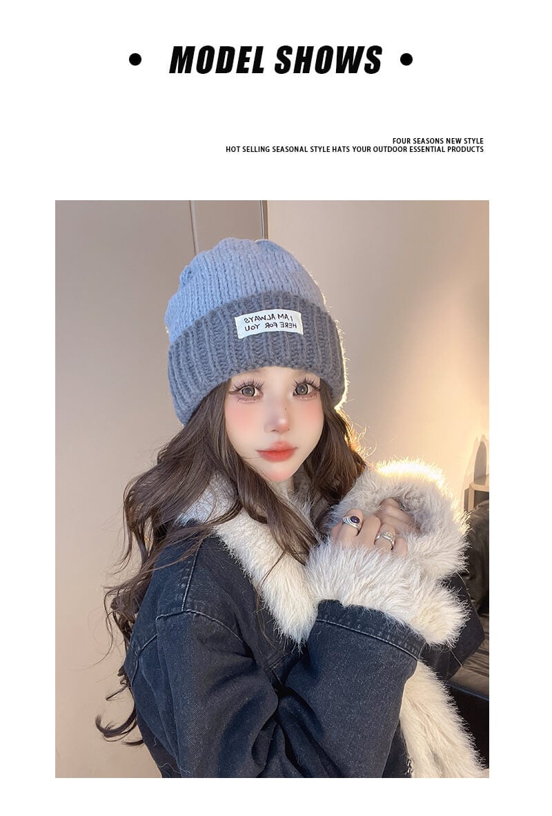 Maillard style autumn and winter woolen hat new warm color matching knitted hat