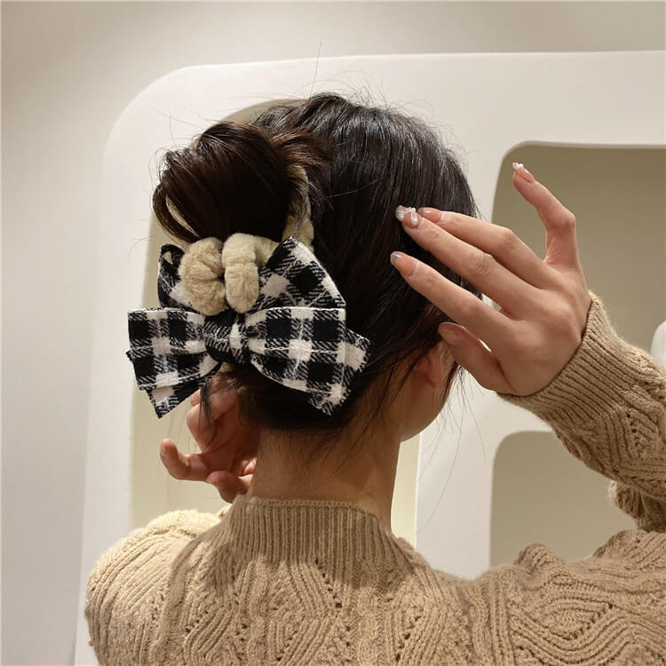 Small fragrant bow autumn and winter plaid clip