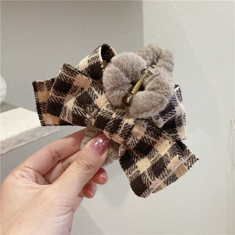 Small fragrant bow autumn and winter plaid clip