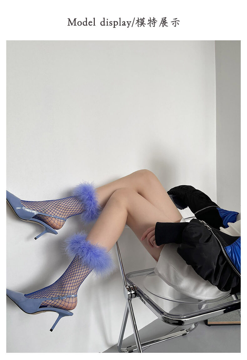 辣妹鏤空彩色漁網短襪中筒堆堆襪