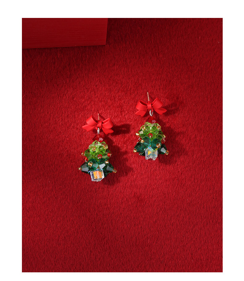 紅蝴蝶結聖誕樹耳釘聖誕氣氛耳環