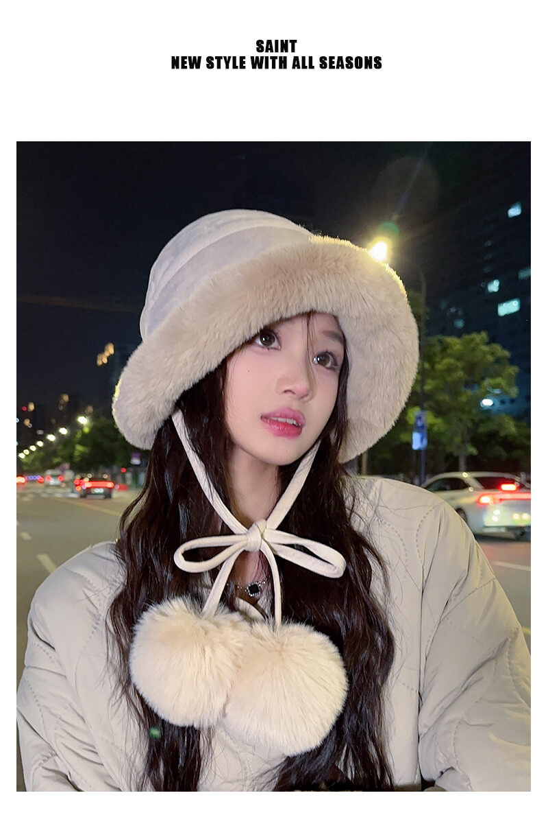 甜美可愛韓版加絨毛球漁夫帽