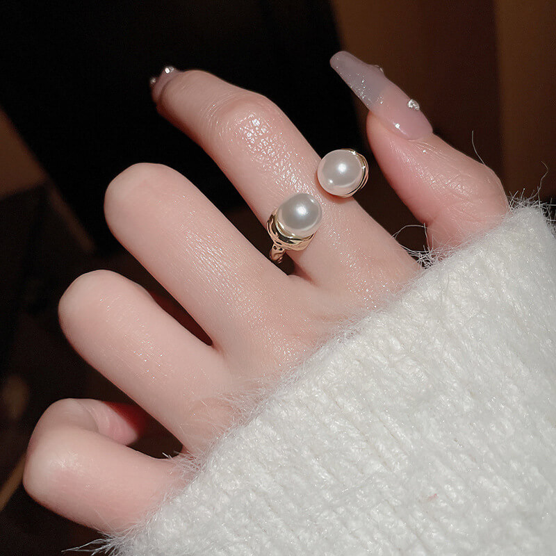日常百搭簡約褶皺珍珠開口戒指