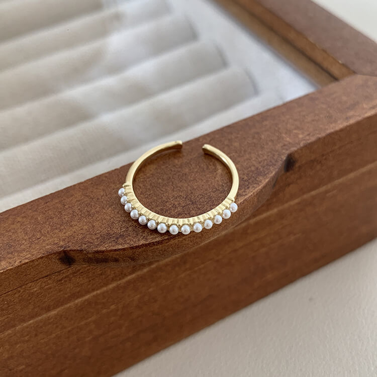 2件套百搭素圈珍珠開口戒指