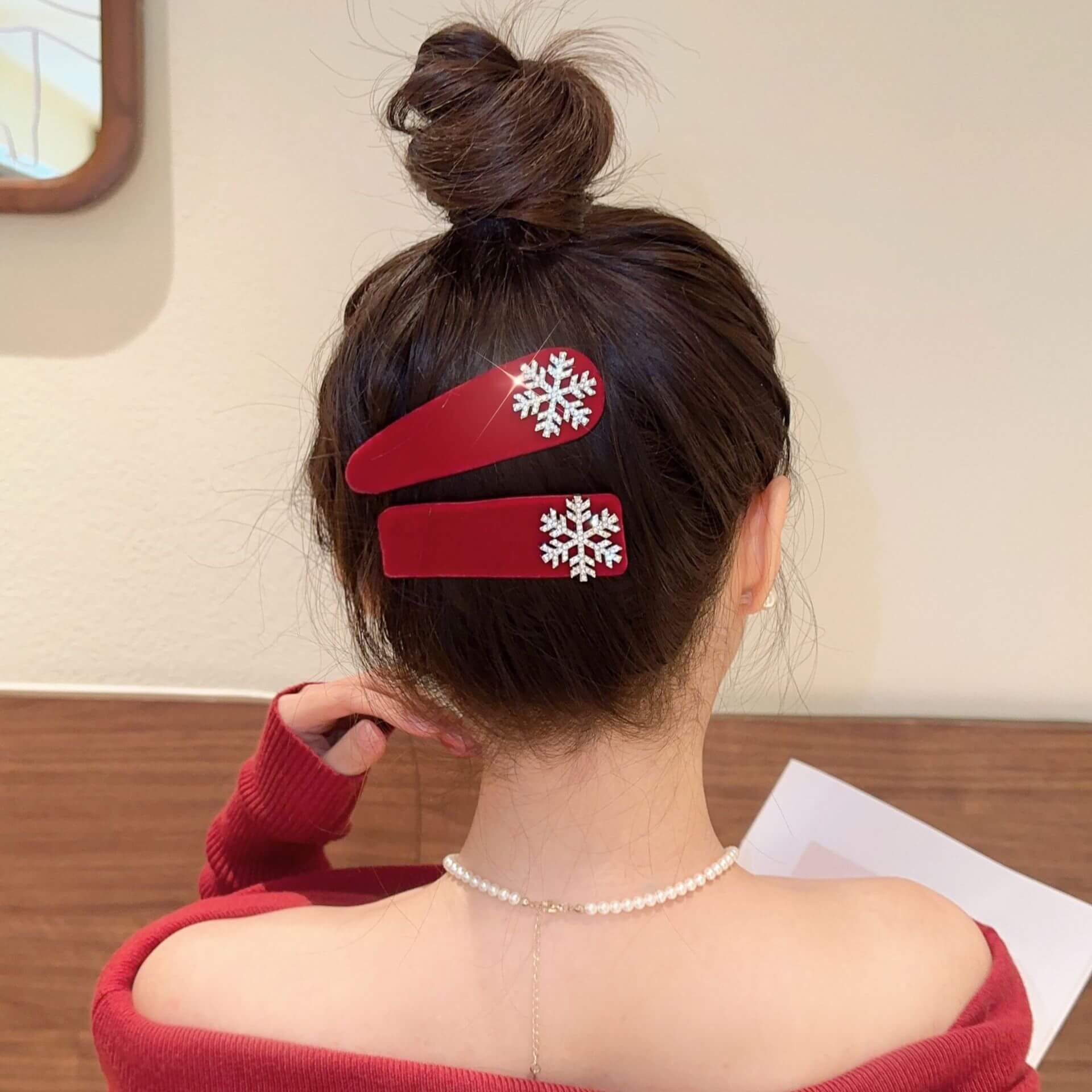 雪花系列~紅色絲絨髪夾氣質百搭秋冬髪箍