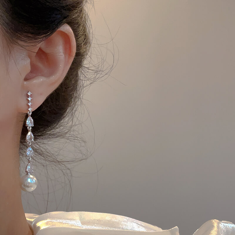 超閃鋯石高級感珍珠耳環