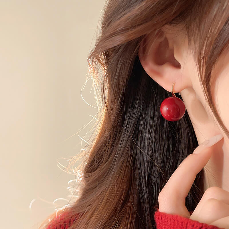 紅色珍珠耳環輕奢氣質過年耳釘