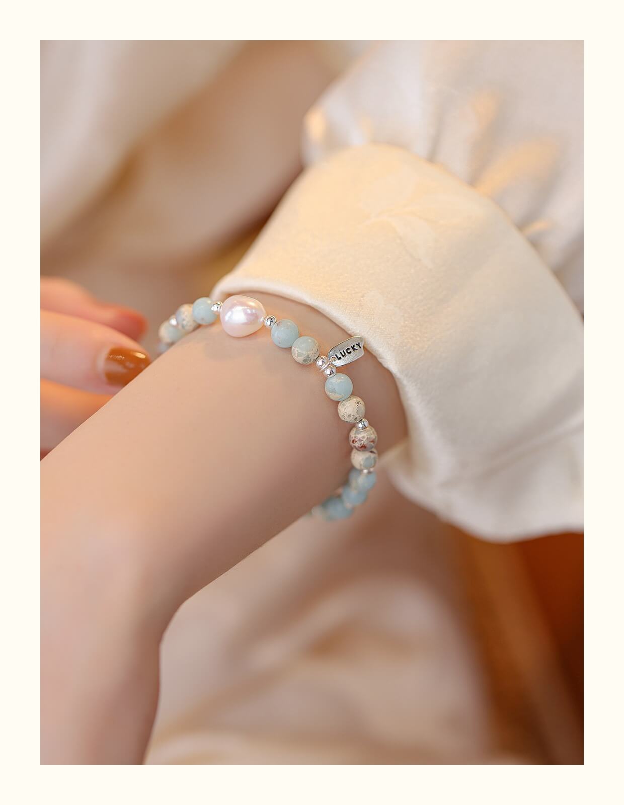 《幸運》s925設計感藍石幸運珍珠手鏈