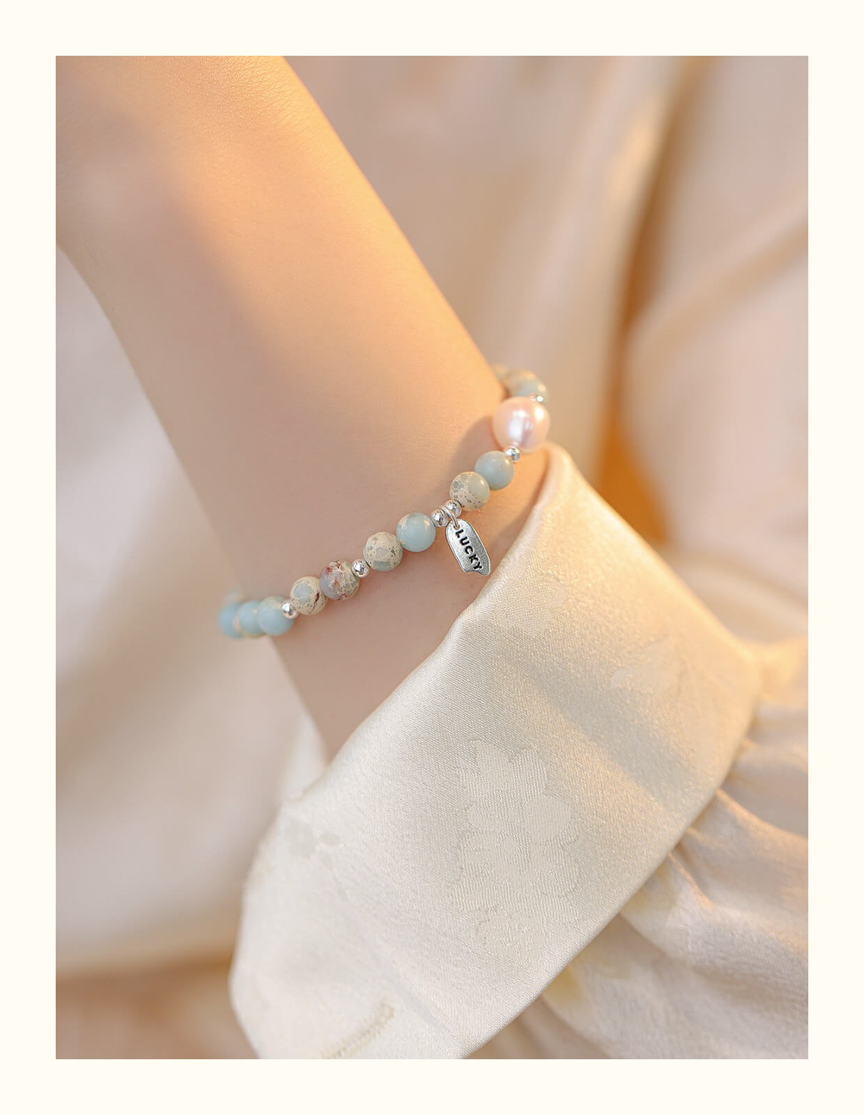 《幸運》s925設計感藍石幸運珍珠手鏈