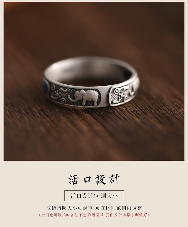 「Auspicious Symbols」 925 Silver Cloisonné Ring Unisex Vintage Ethnic Style