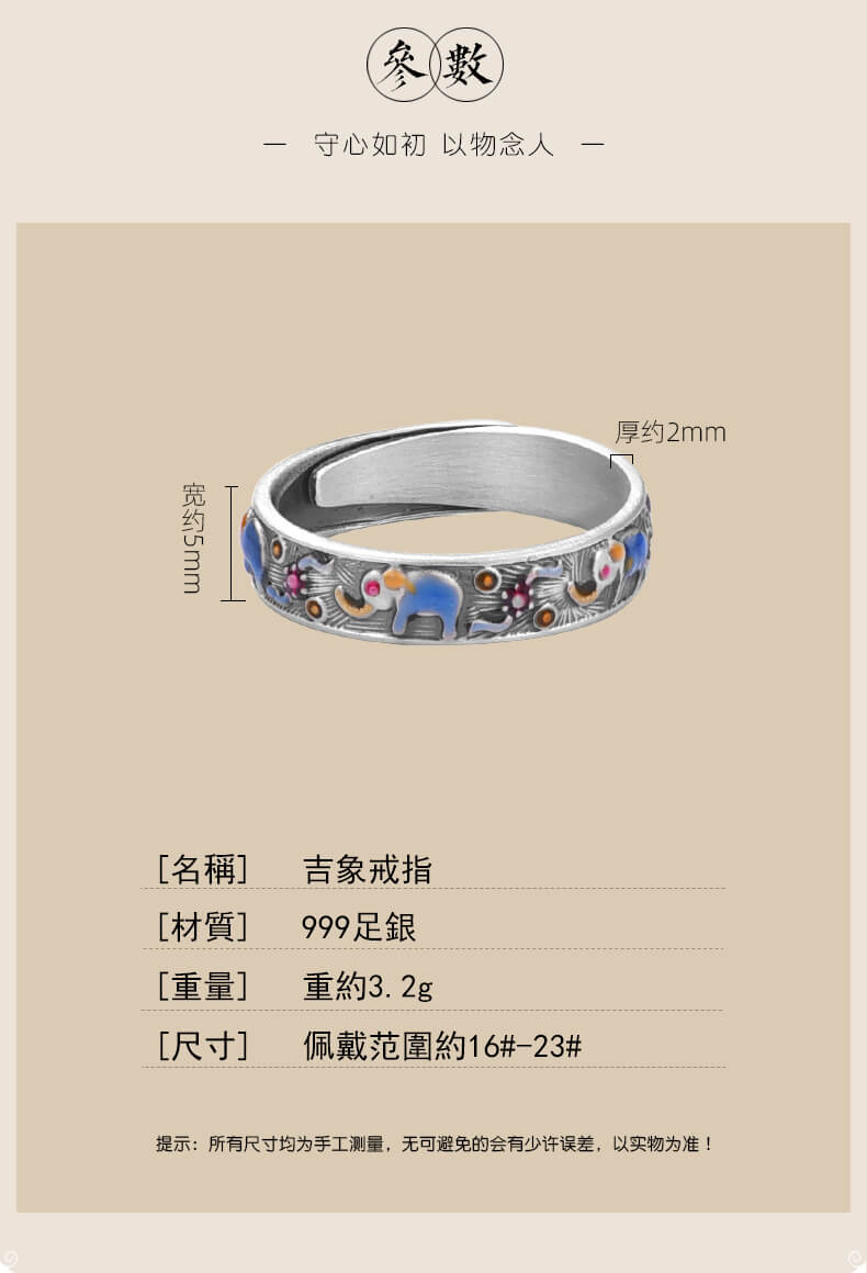 「吉象」925銀琺瑯戒指男女中古民族風指環