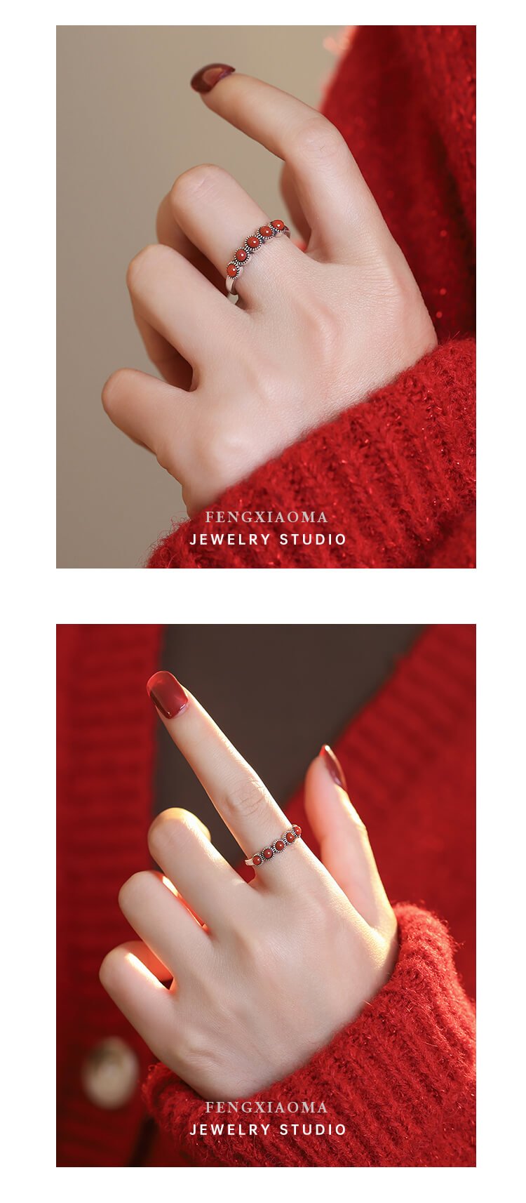 「Crimson Beauty」 925 Silver Luxurious Red Agate Ring