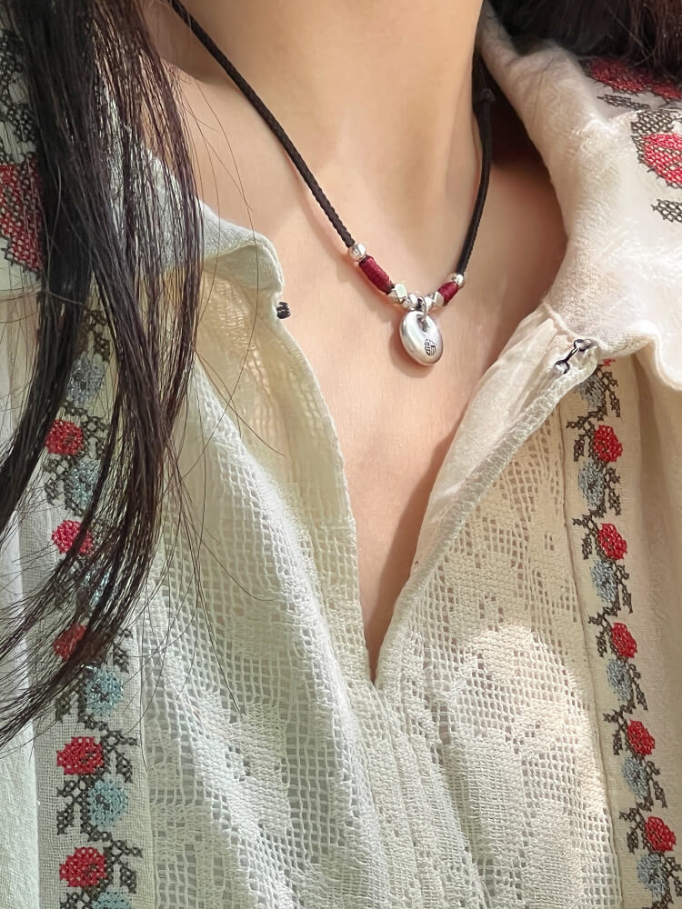 《Little Fortune》 999 Silver Peace Vintage Pure Silver Braided Rope Necklace