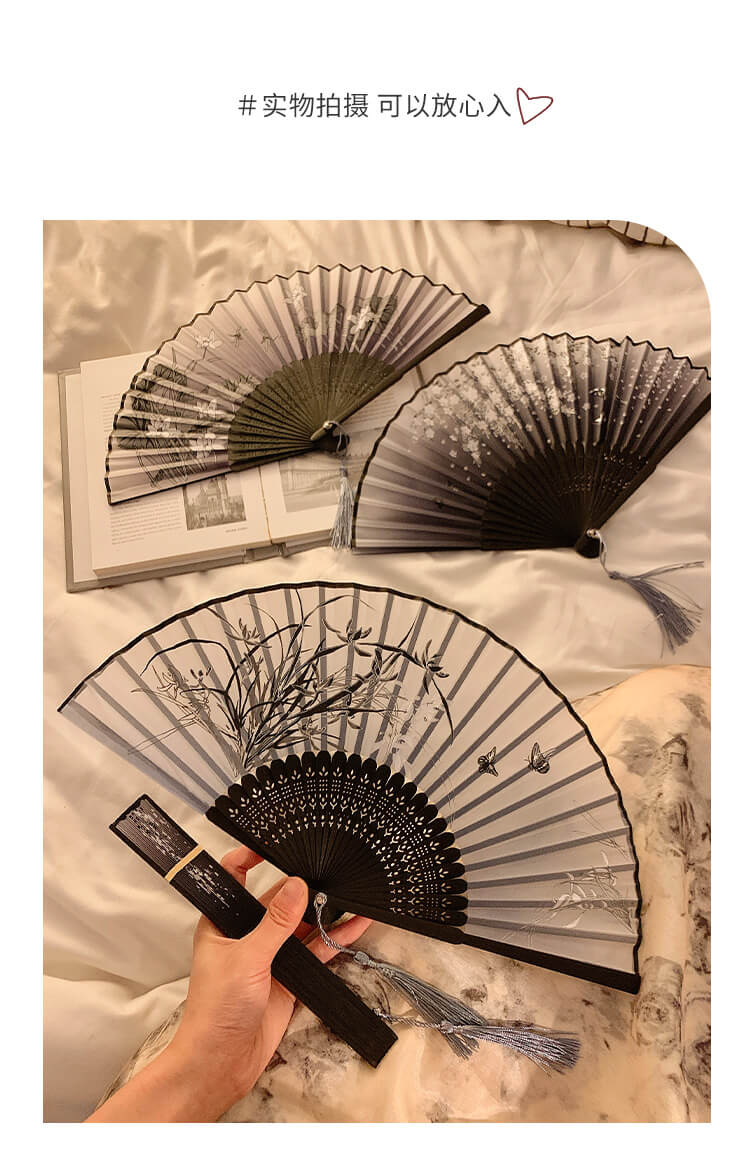 Ancient-style Hanfu Horse-face Skirt Dance New Chinese Black Bamboo Fan