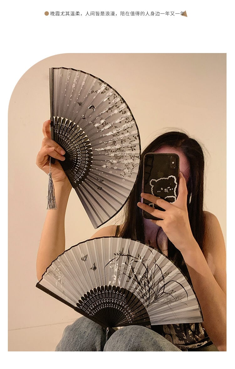Ancient-style Hanfu Horse-face Skirt Dance New Chinese Black Bamboo Fan