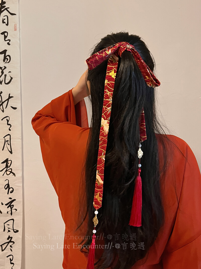 古風古裝新中式漢服紅色流蘇髪帶