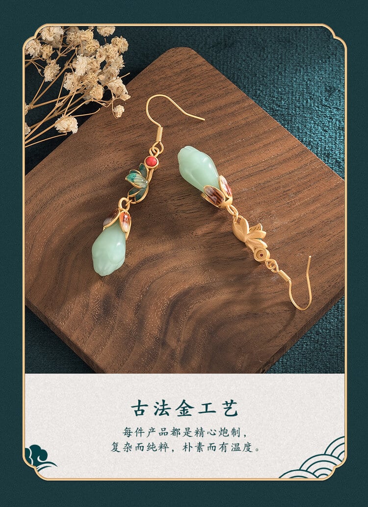 玉蘭花國潮復古首飾琺瑯耳環