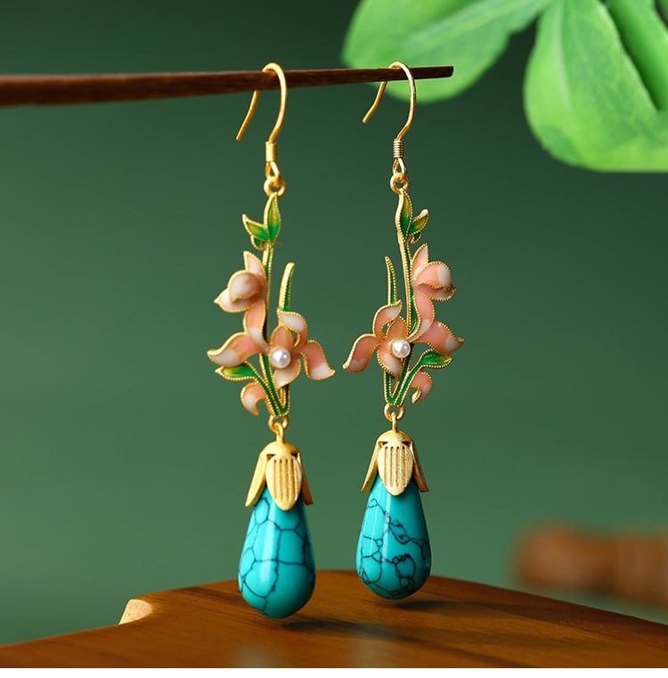 New Chinese Style Forest Bellflower Antique-style Cloisonné Earrings