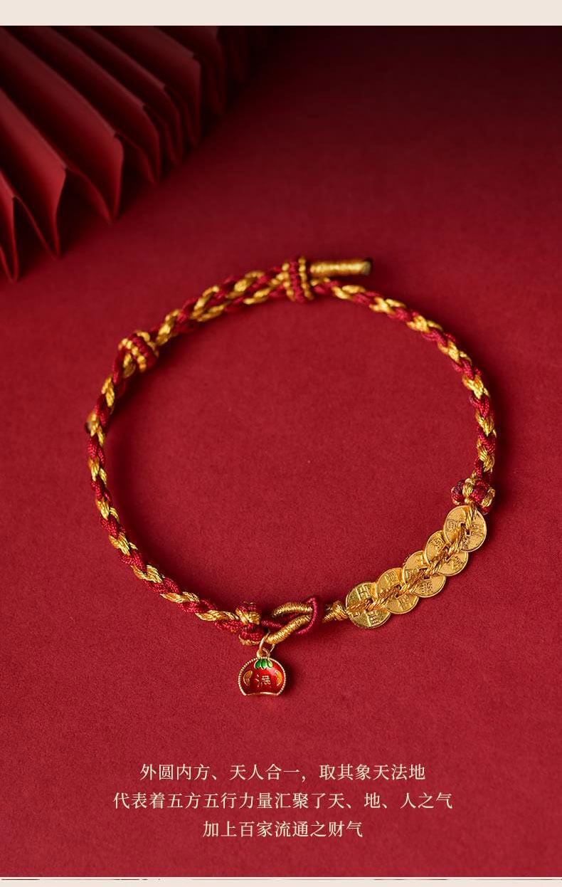 《Wealth Overflowing》Woven Bracelet with Five Emperor Coins
