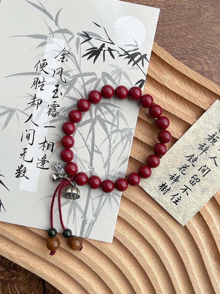 《Peaceful Tranquility》 Lotus Seed Gourd Reveals White Vermilion Sand Purple Gold Sand Bracelet